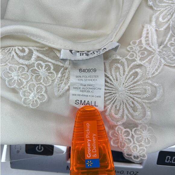 VTG 90s CINEMA ETOILE White LACE Stretch Knit Sleep Tank Chemise Ivory - Picture 6 of 9